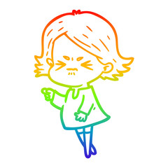 rainbow gradient line drawing cartoon angry woman
