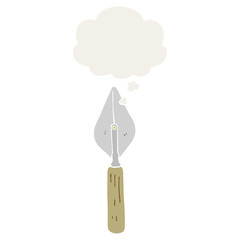 cartoon trowel and thought bubble in retro style