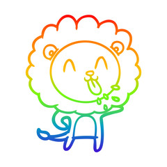 rainbow gradient line drawing happy cartoon lion