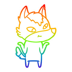 rainbow gradient line drawing friendly cartoon wolf