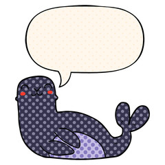 cartoon seal and speech bubble in comic book style