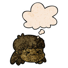 cartoon female face and thought bubble in grunge texture pattern style