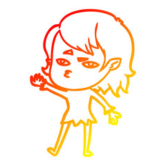 warm gradient line drawing cartoon vampire girl
