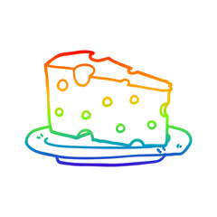 rainbow gradient line drawing cartoon cheese on plate