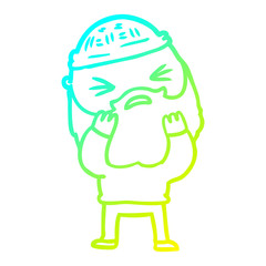 cold gradient line drawing cartoon man with beard