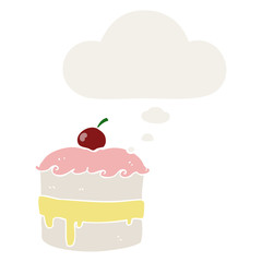 cartoon cake and thought bubble in retro style