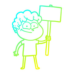 cold gradient line drawing cartoon happy man