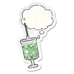 cartoon syringe and thought bubble as a distressed worn sticker