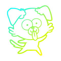 cold gradient line drawing cartoon dog with tongue sticking out