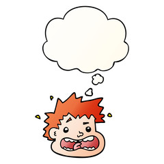 cartoon frightened face and thought bubble in smooth gradient style