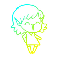 cold gradient line drawing cartoon elf girl