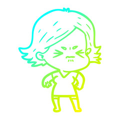 cold gradient line drawing cartoon angry woman