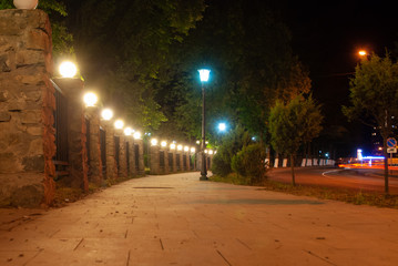 Fototapeta na wymiar night Park in Borjomi, Georgia. Scenic Night View long exposure