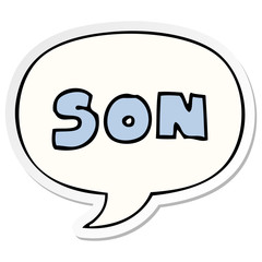 cartoon word son and speech bubble sticker