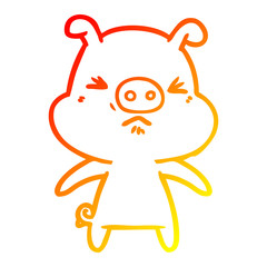 warm gradient line drawing cartoon angry pig