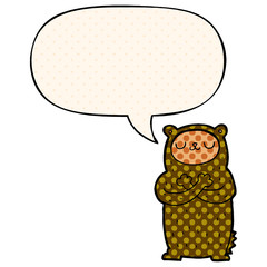 cartoon bear and speech bubble in comic book style