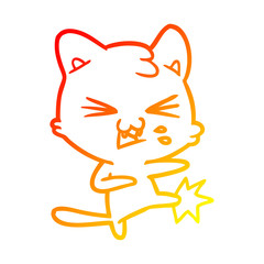 warm gradient line drawing cartoon cat hissing
