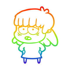 Obraz premium rainbow gradient line drawing cartoon tired woman