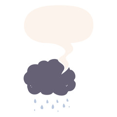 cartoon cloud raining and speech bubble in retro style