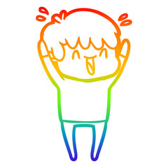 rainbow gradient line drawing cartoon laughing boy