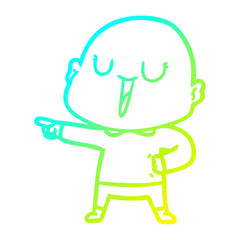 cold gradient line drawing happy cartoon bald man