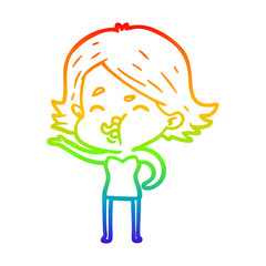 rainbow gradient line drawing cartoon girl pulling face