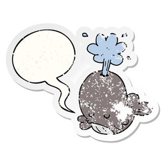 cartoon spouting whale and speech bubble distressed sticker