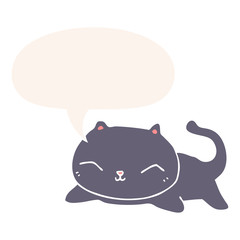 cartoon cat and speech bubble in retro style