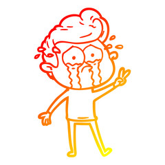 warm gradient line drawing cartoon crying man