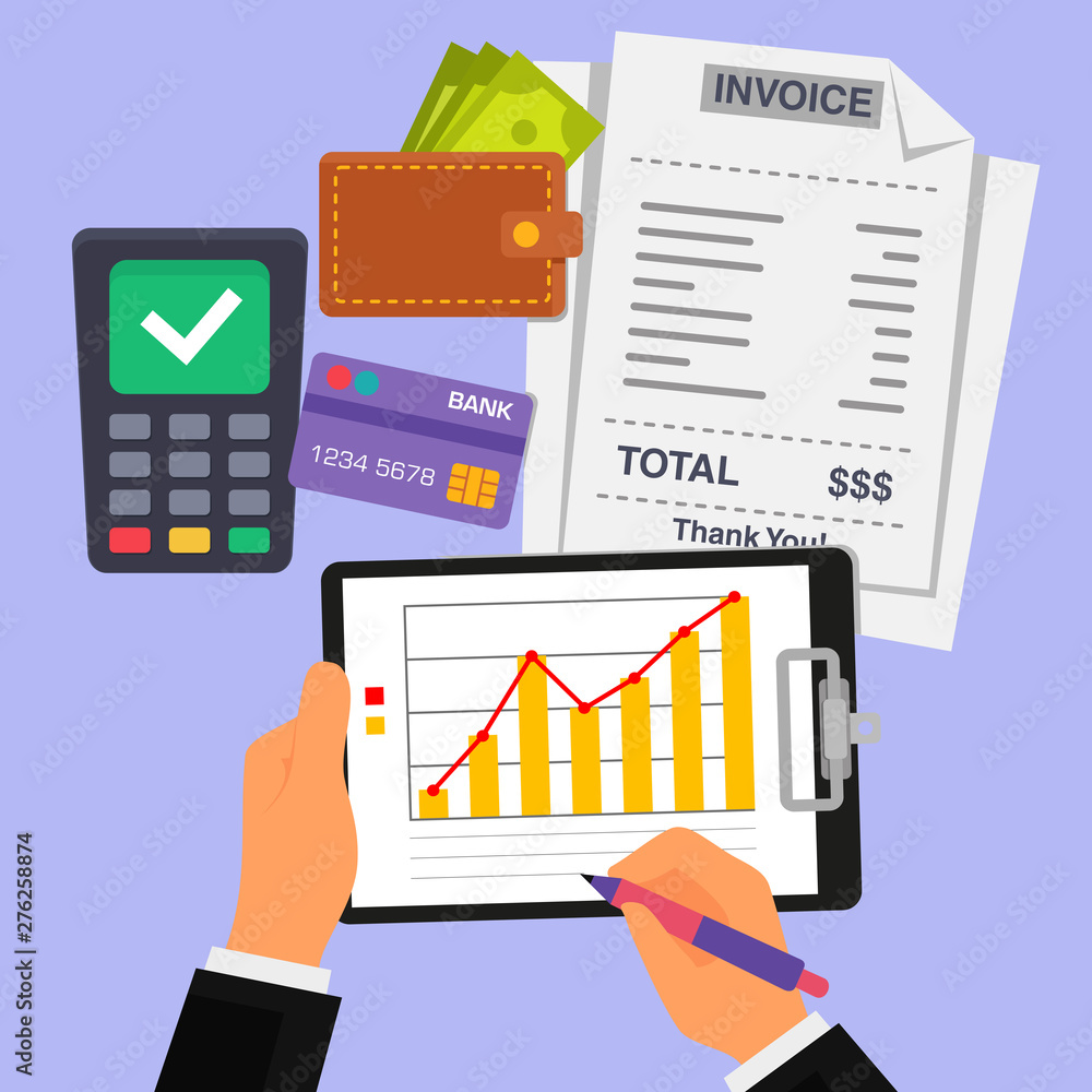 Poster an accountant is calculating a graph of bills from consumers' monthly finances using a pen and paper