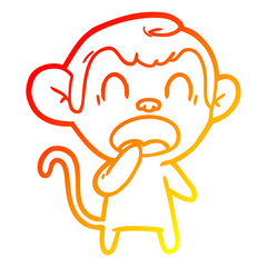 Obraz premium warm gradient line drawing yawning cartoon monkey