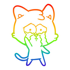 rainbow gradient line drawing cartoon crying cat