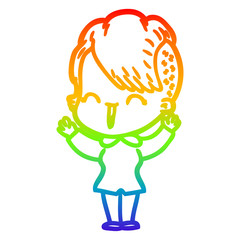 rainbow gradient line drawing cartoon happy hipster girl