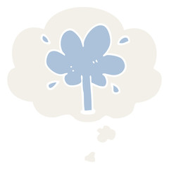 cartoon water squirt and thought bubble in retro style