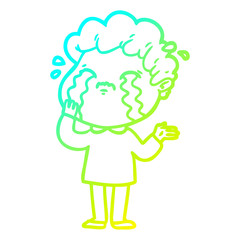cold gradient line drawing cartoon man crying