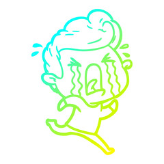 cold gradient line drawing cartoon crying man