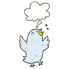 cartoon bird singing and thought bubble