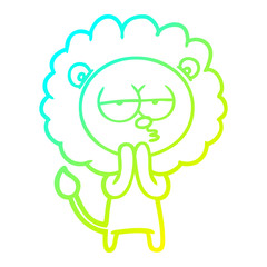 cold gradient line drawing cartoon lion considering
