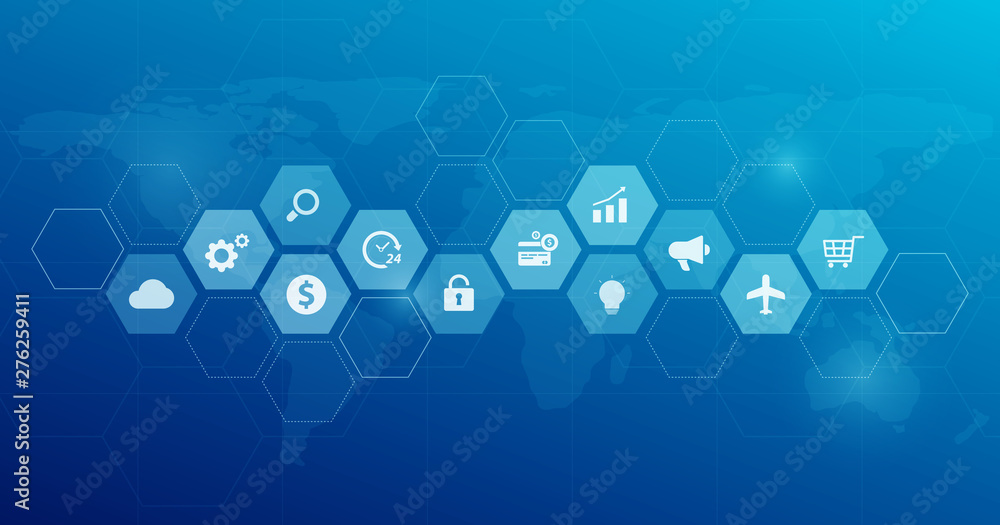 Poster web banner design for global business financial online connection network concept