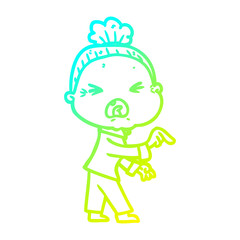 cold gradient line drawing cartoon angry old woman