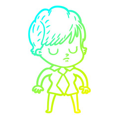 cold gradient line drawing cartoon woman