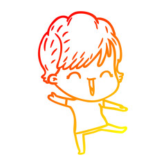warm gradient line drawing cartoon laughing woman