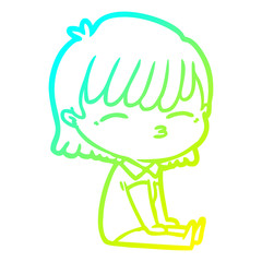 cold gradient line drawing cartoon woman