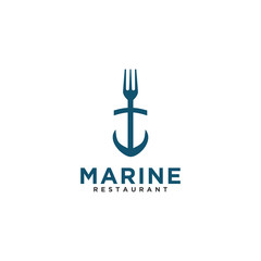 Marine fork restaurant logo design retro style