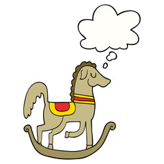 cartoon rocking horse and thought bubble