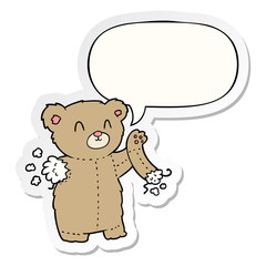 cartoon teddy bear and torn arm and speech bubble sticker