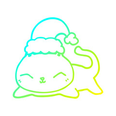 cold gradient line drawing cute cartoon christmas cat
