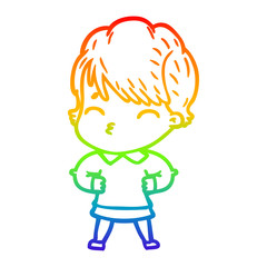rainbow gradient line drawing cartoon woman thinking