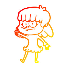 warm gradient line drawing cartoon smiling woman