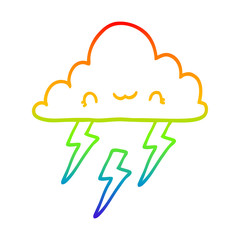 rainbow gradient line drawing cartoon storm cloud